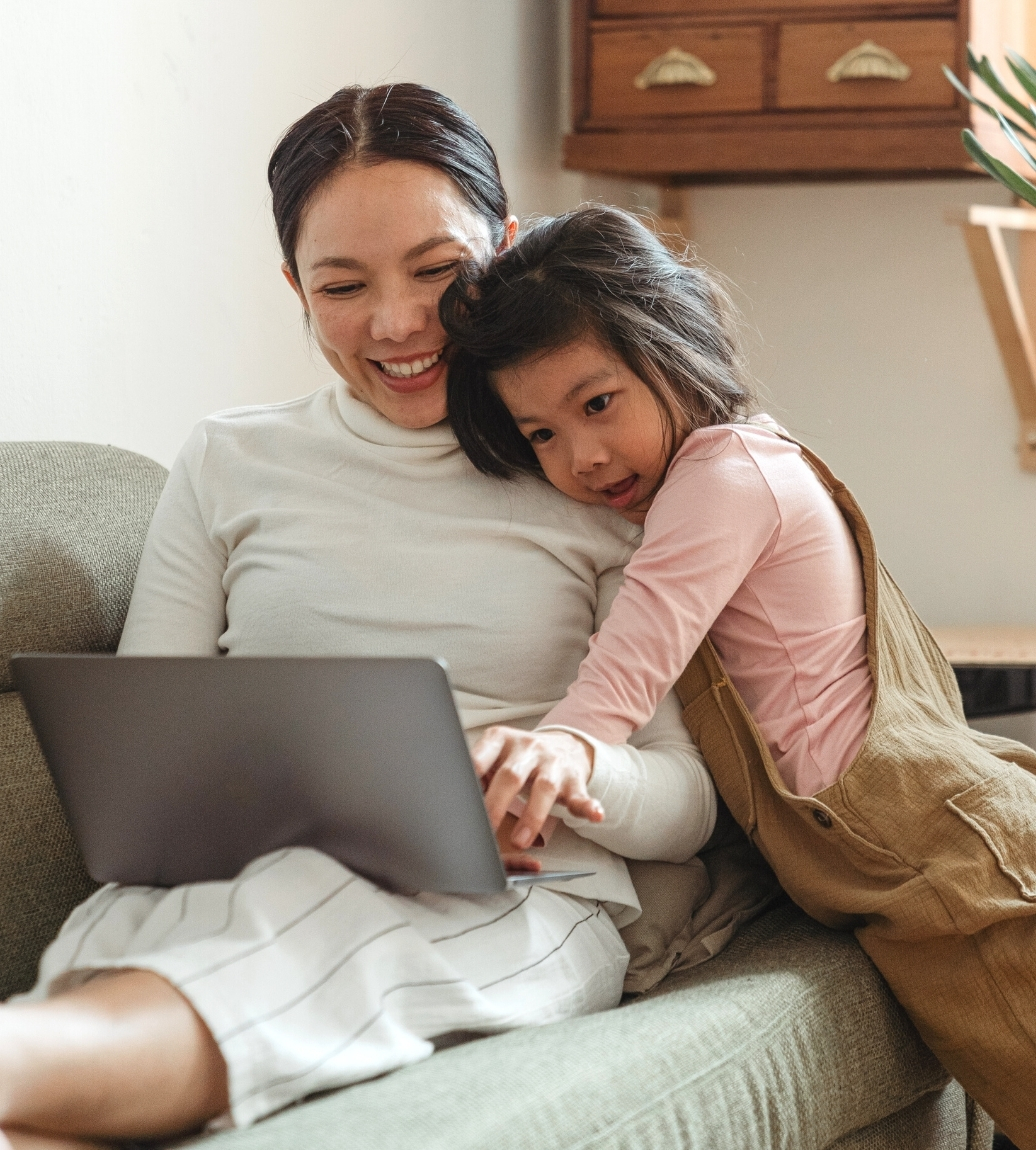Ethnic woman and daughter.