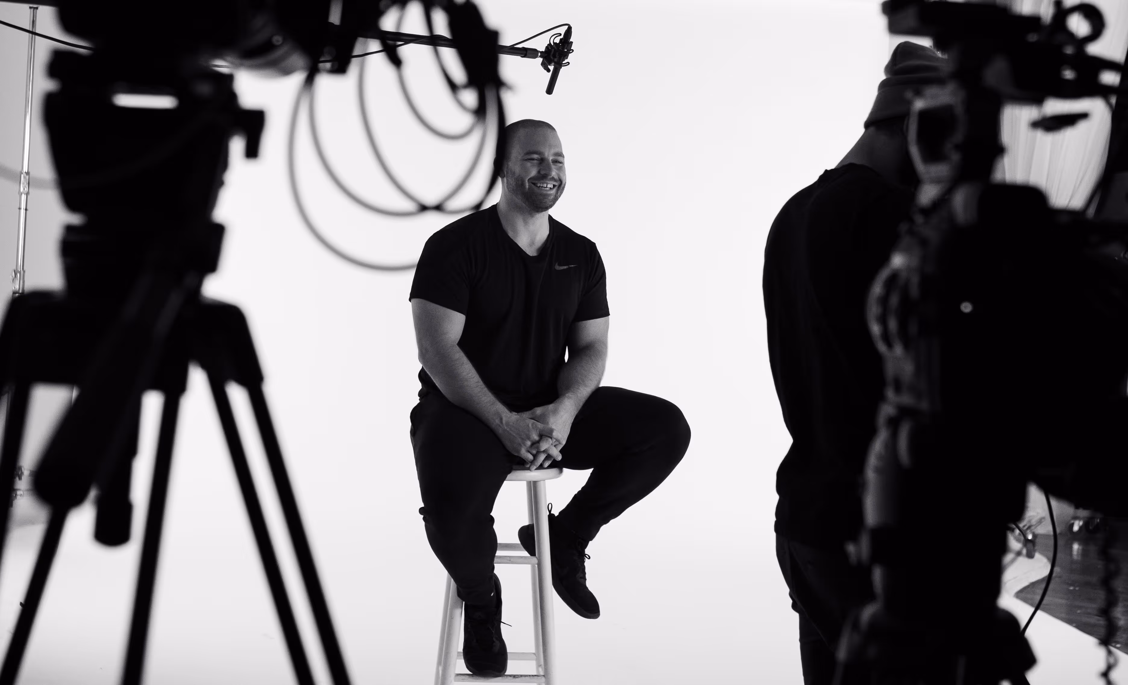 BTS of The Lab trainer during interview for branded video filmed by Camos Media.