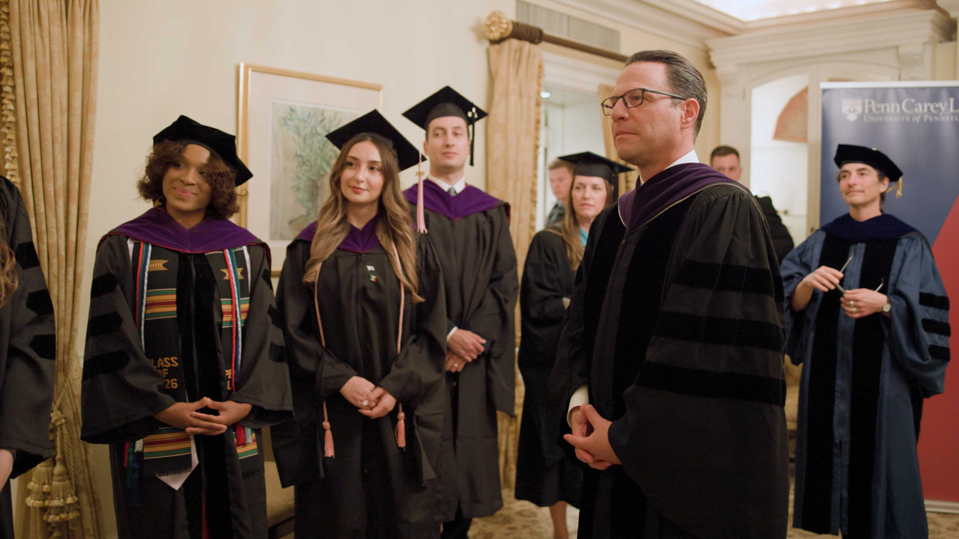 Penn Carey Law students with Governor Josh Shapiro before the graduation ceremony.