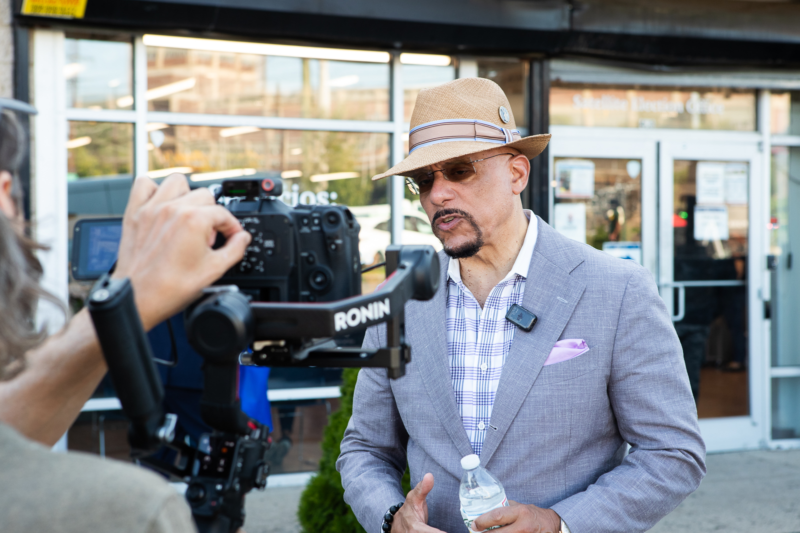 Pennsylvania State Senator Vincent Hughes being interviewed outside the Between the Ballots event.