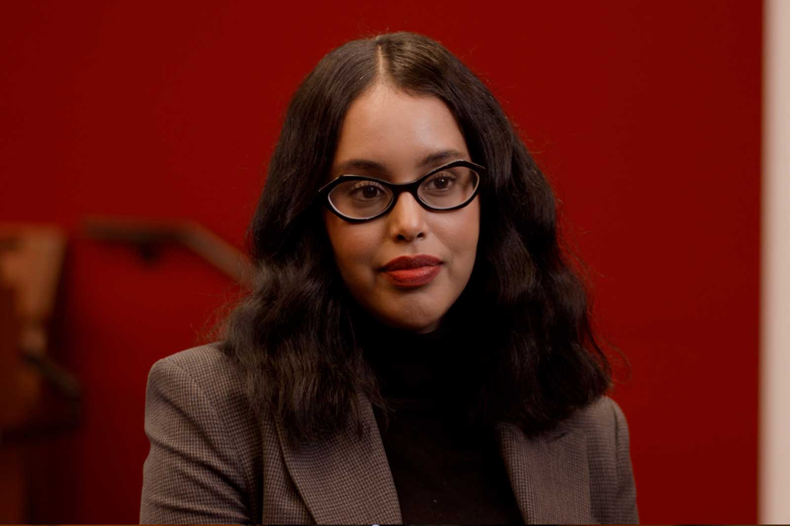 Close-up frame of a Penn student during an interview by Camos Media.