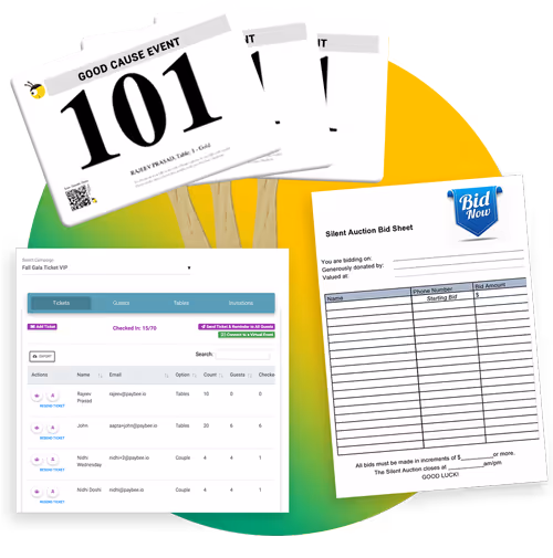 automatically generated nonprofit fundraising bid sheets and paddles.