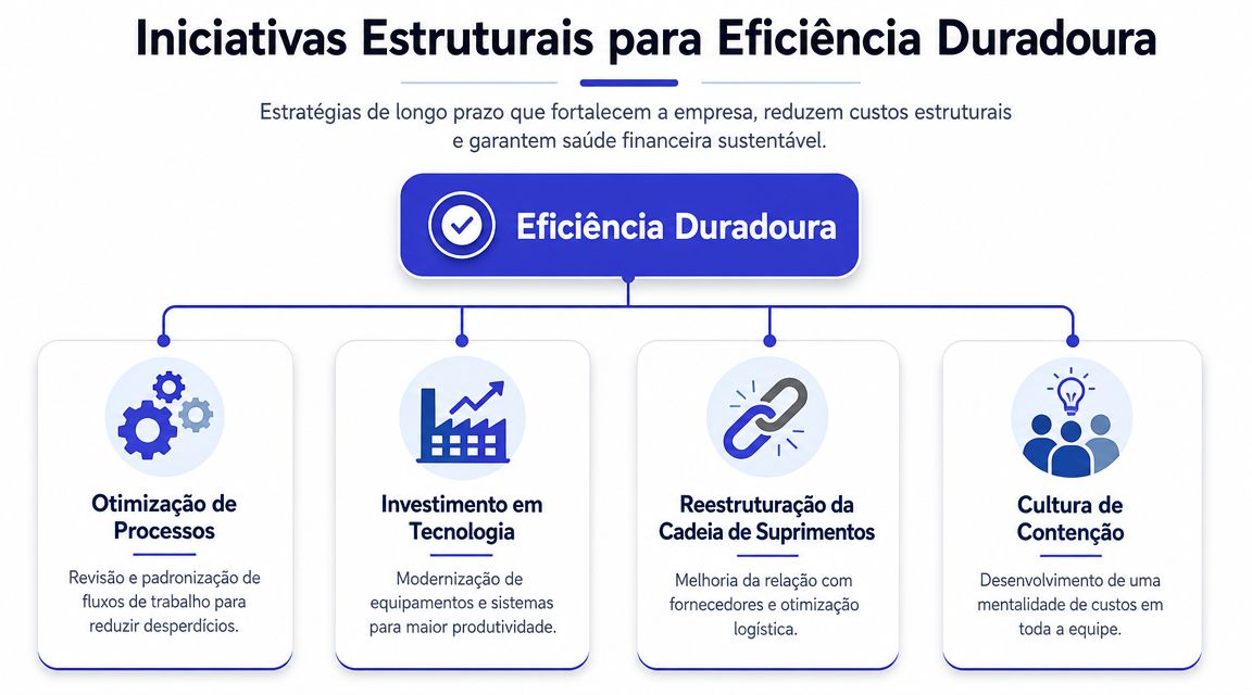 Diagrama mostrando quatro pilares fundamentais para alcançar a eficiência duradoura em uma organização através de melhorias estratégicas.
