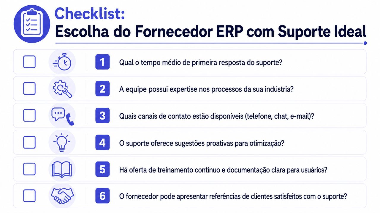 Checklist sobre como escolher um fornecedor de ERP com suporte ideal para sua empresa.