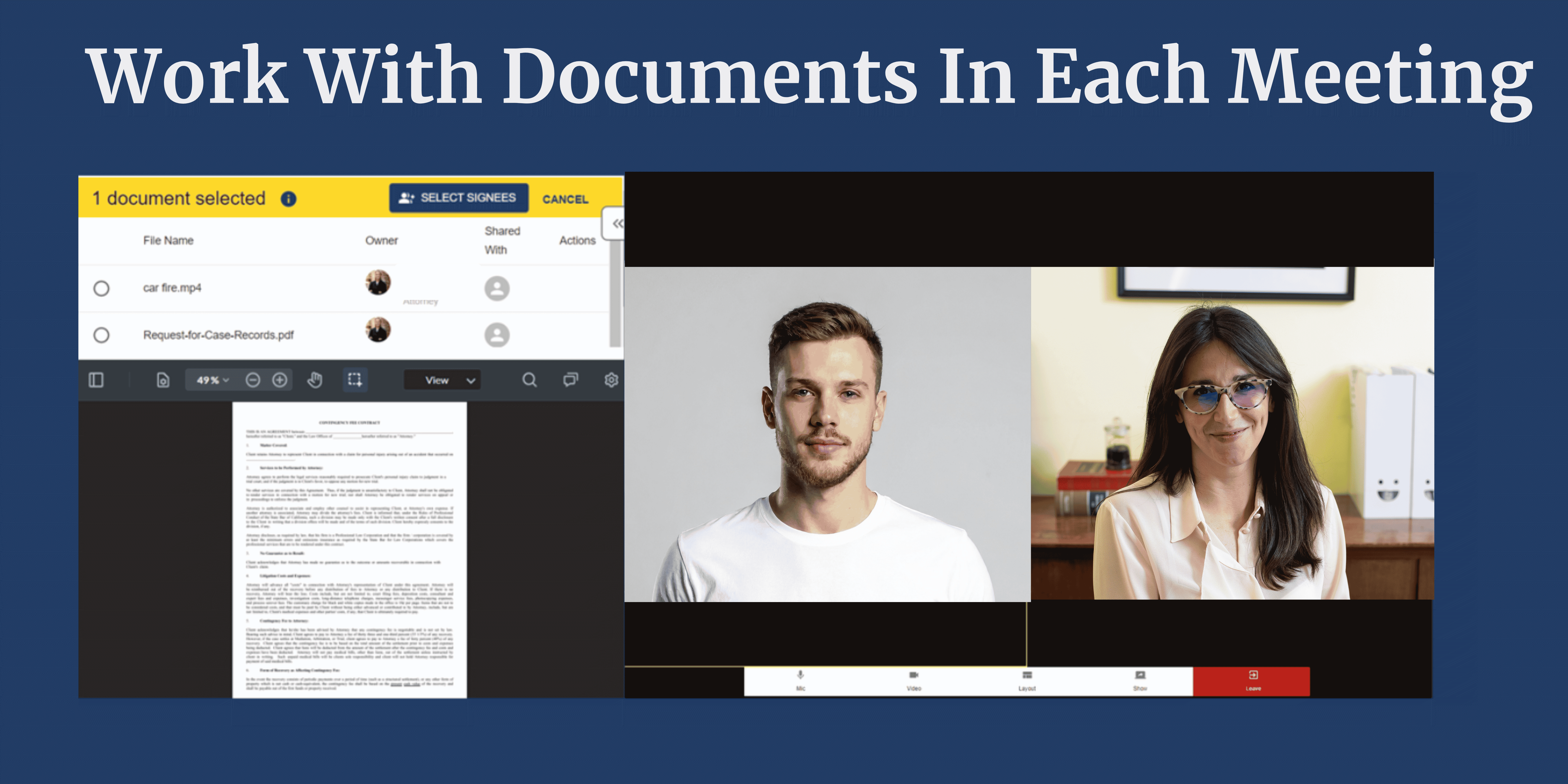 Discovery documents and notes attached to a secure attorney-client video meeting