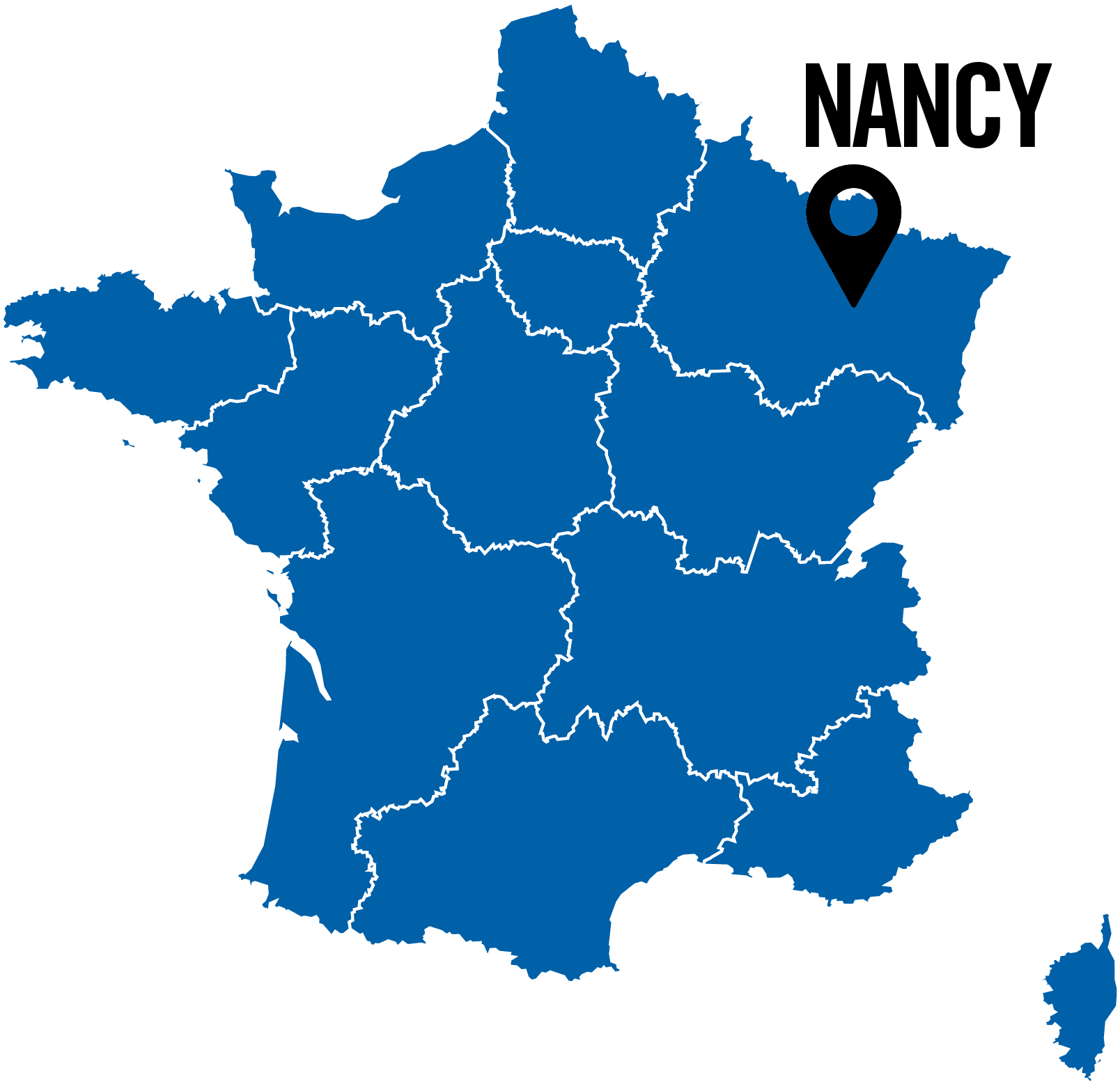 Carte de nancy avec ses principales villes et ses frontières avec la Belgique, l'Allemagne et la France.
