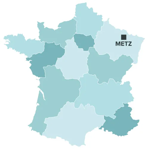 Carte de nancy avec ses principales villes et ses frontières avec la Belgique, l'Allemagne et la France.