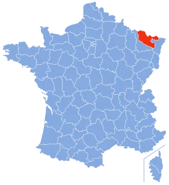 Carte de nancy avec ses principales villes et ses frontières avec la Belgique, l'Allemagne et la France.