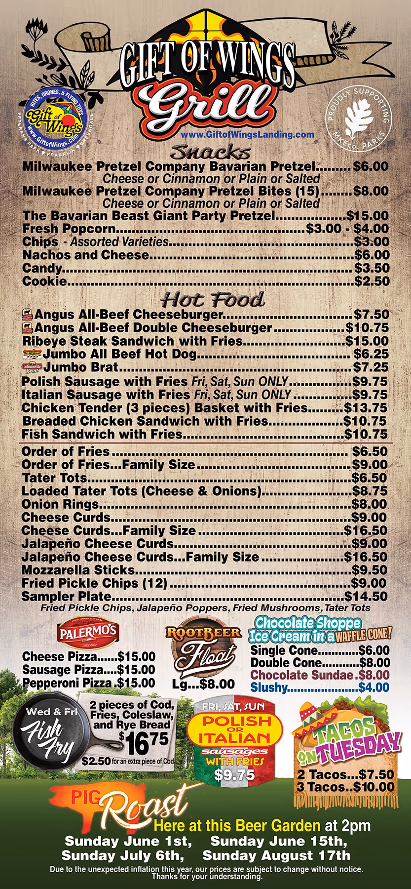 Gift of Wings Food Menu
