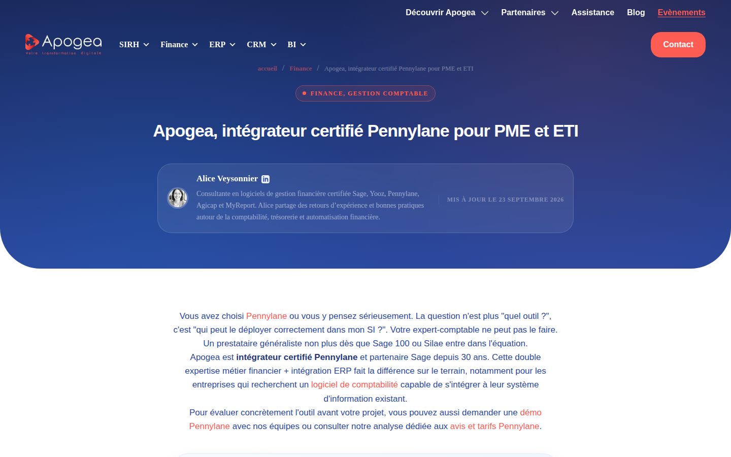 Page d'accueil de Apogea