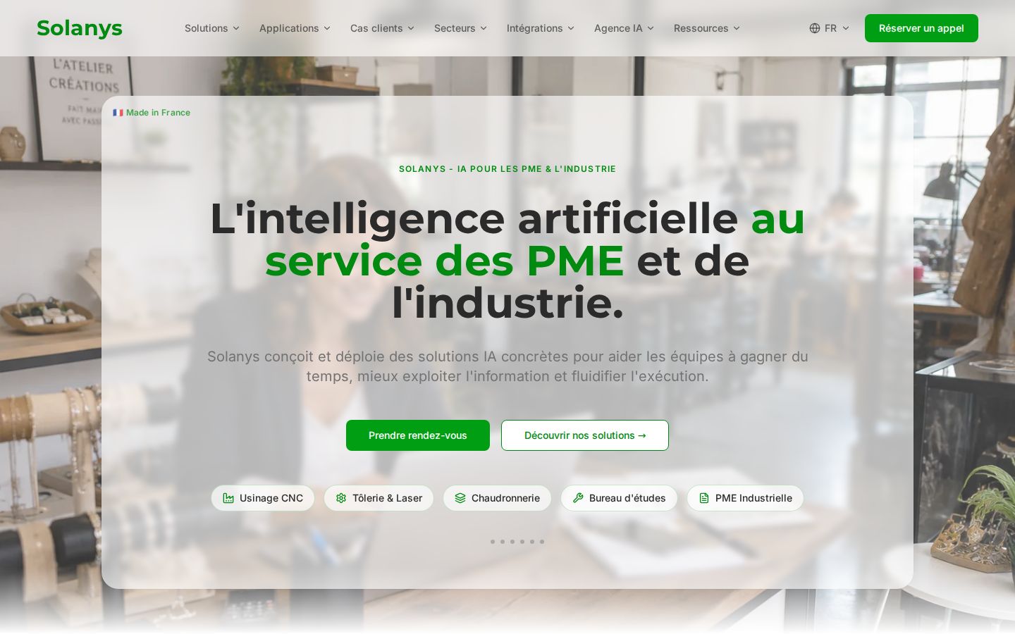 Page d'accueil de Solanys.ai
