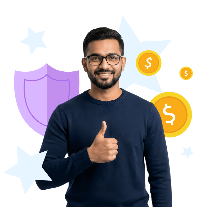 Girl with yellow circle and cash graphic