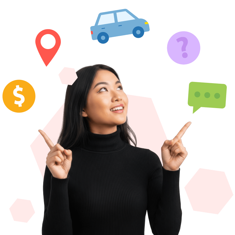 Girl with yellow circle and cash graphic