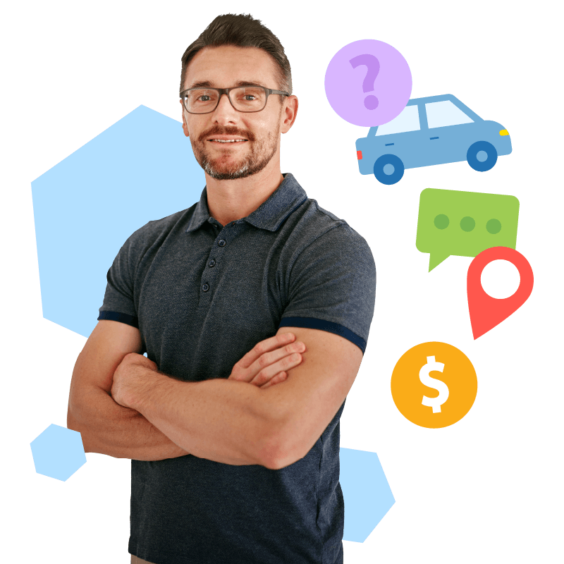 Girl with yellow circle and cash graphic