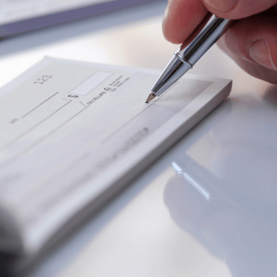 hand holding pen going over a check