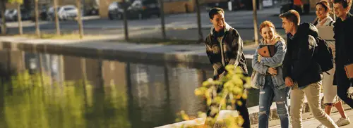 college students walking on campus