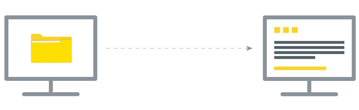 computer monitor with paper folder pointing to computer monitor with a form