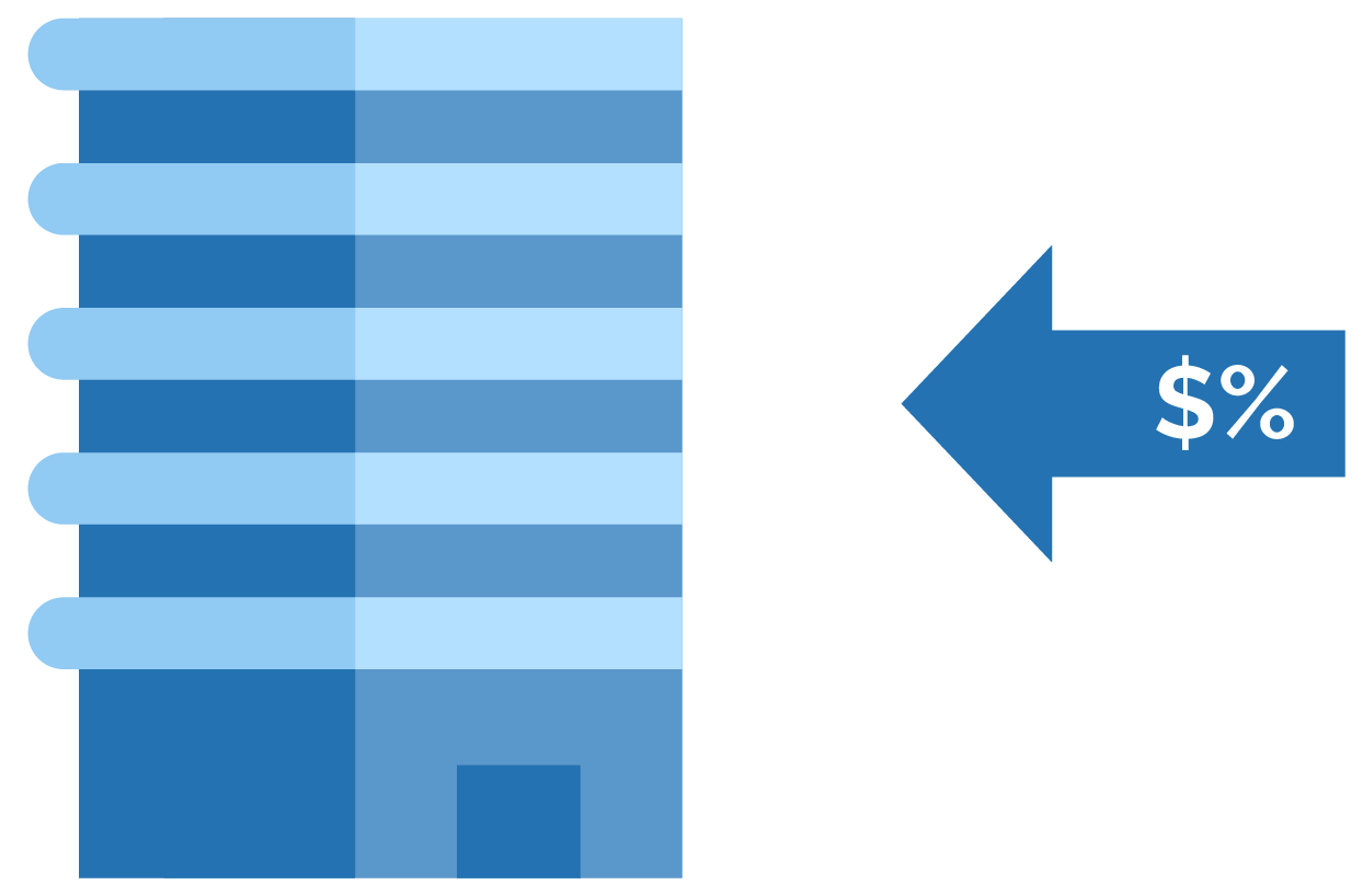 business building with taxes pointing to it