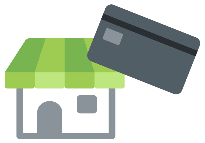 business building with a card for making payments