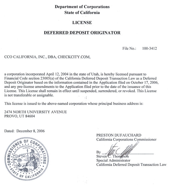 California lending license certificate
