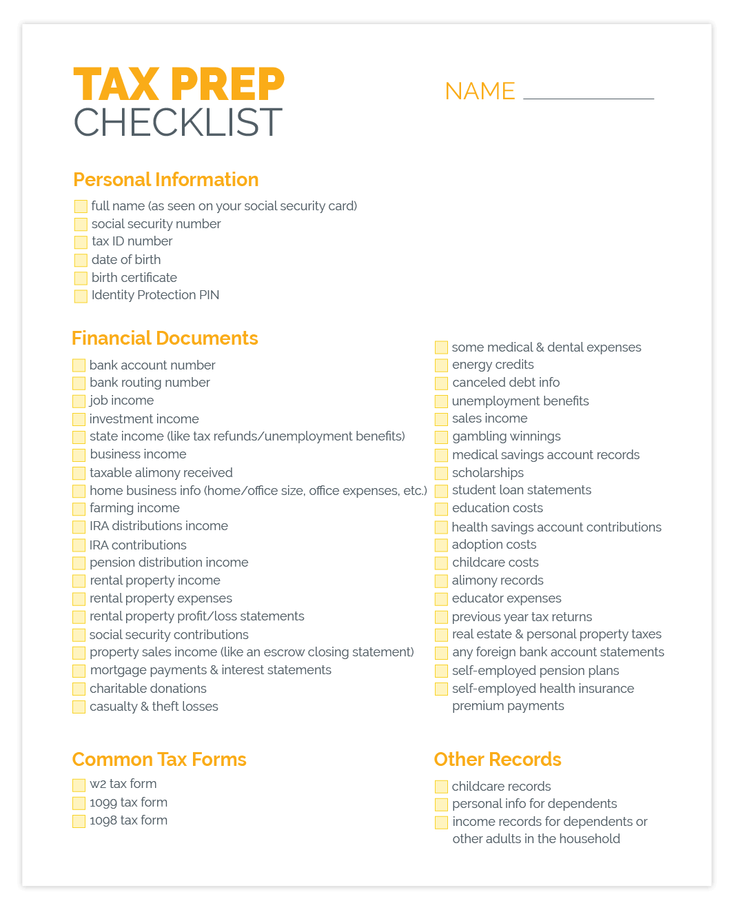 tax documents checklist
