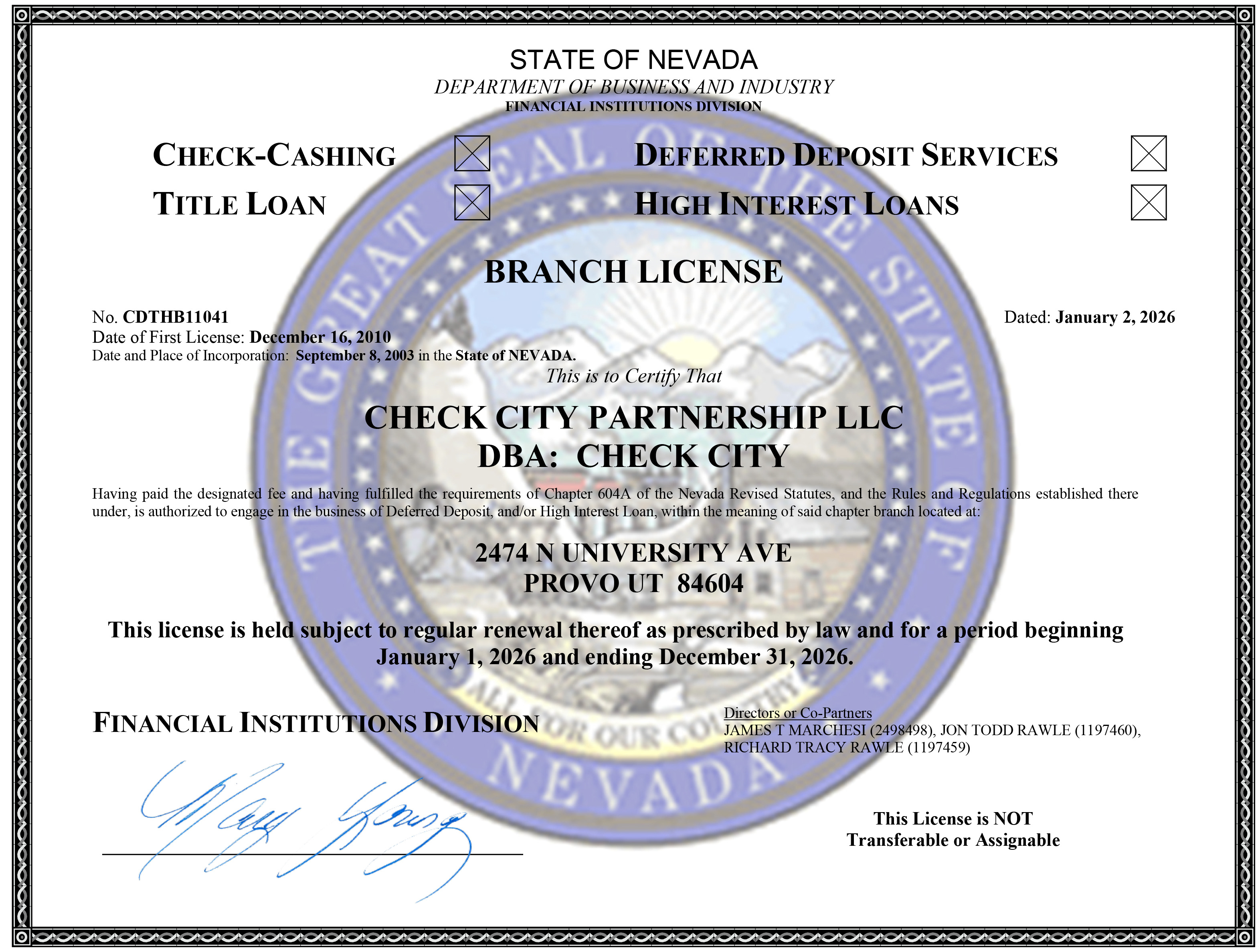 Nevada lending license renewal document
