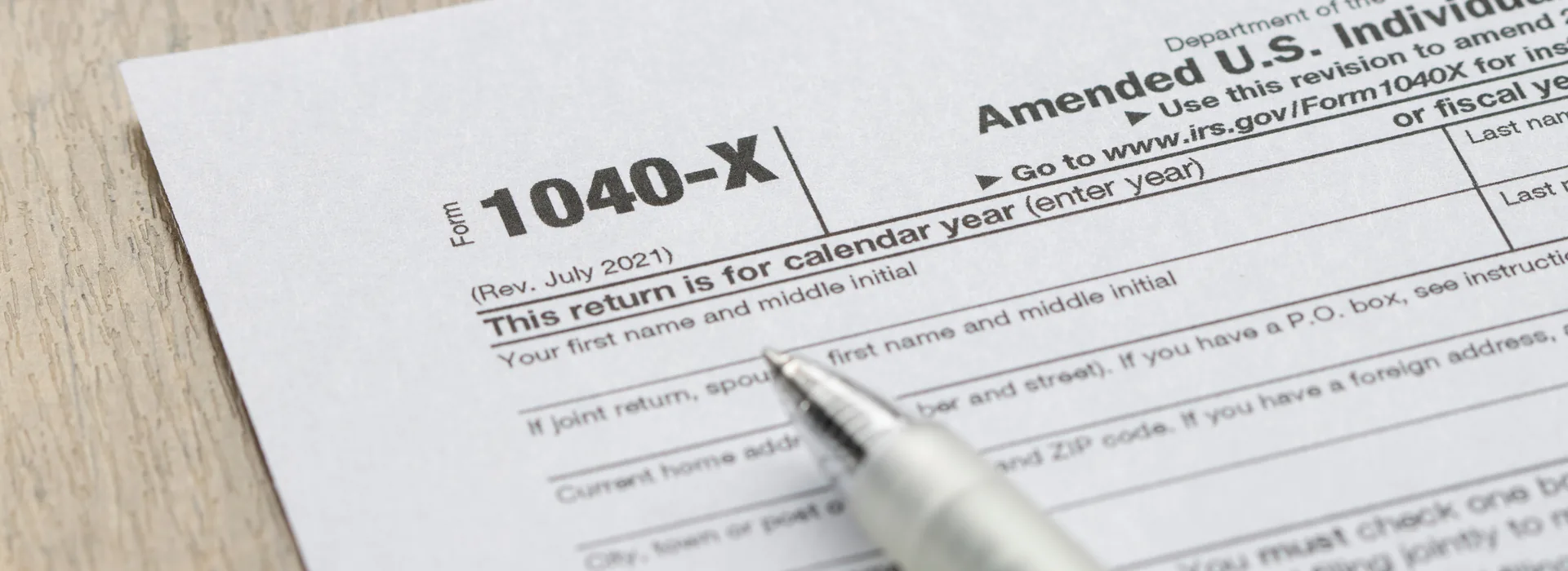 Close-up of IRS Form 1040-X for an amended individual income tax return