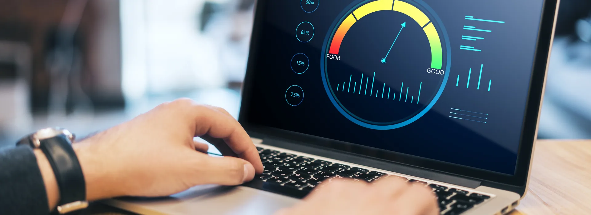 Credit score scale displayed on a laptop