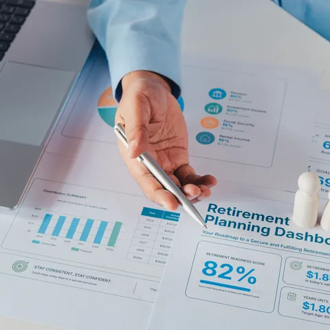 Financial advisor reviewing retirement planning dashboard
