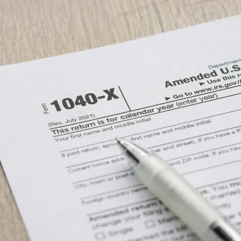 Close-up of IRS Form 1040-X for an amended individual income tax return