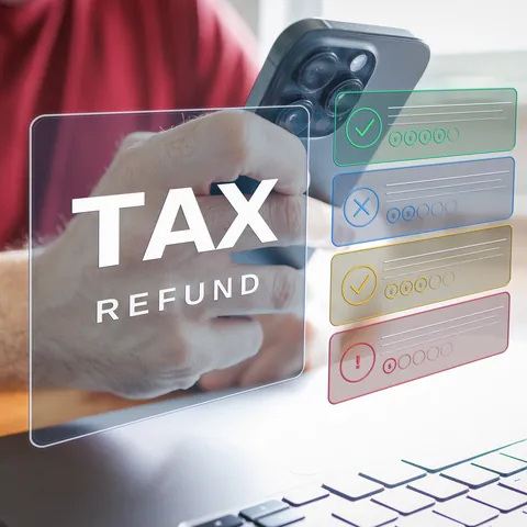 Person checking tax refund status on a smartphone