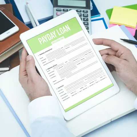 Payday loan application displayed on a tablet