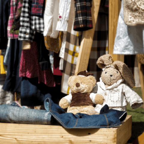 Shoppers browsing items at a community yard sale