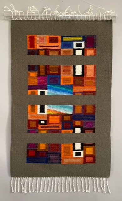"Grey with Purples and Oranges” Fractured Square Series 31”x20” - 2,200.