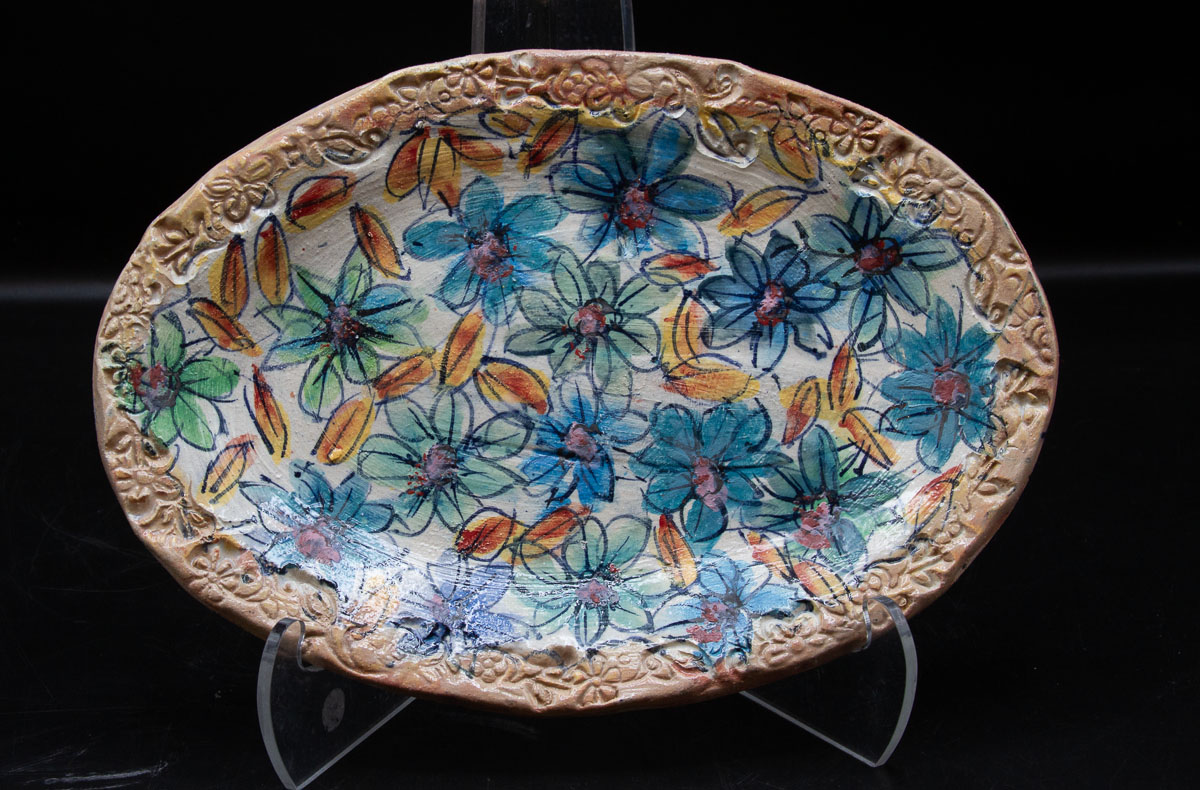Multi Flower Oval Tray, 8"x11" - $74