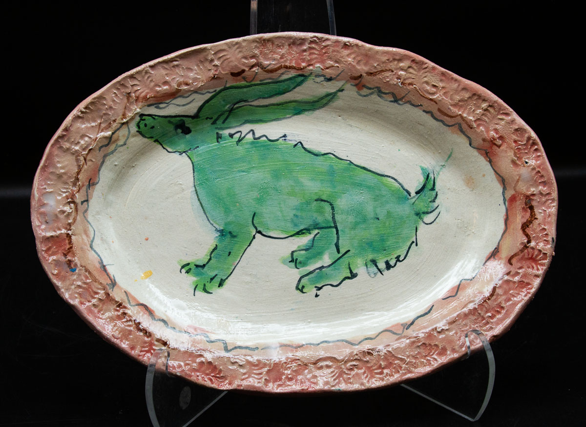 Green Rabbit Oval Tray, 8"x11" - $74