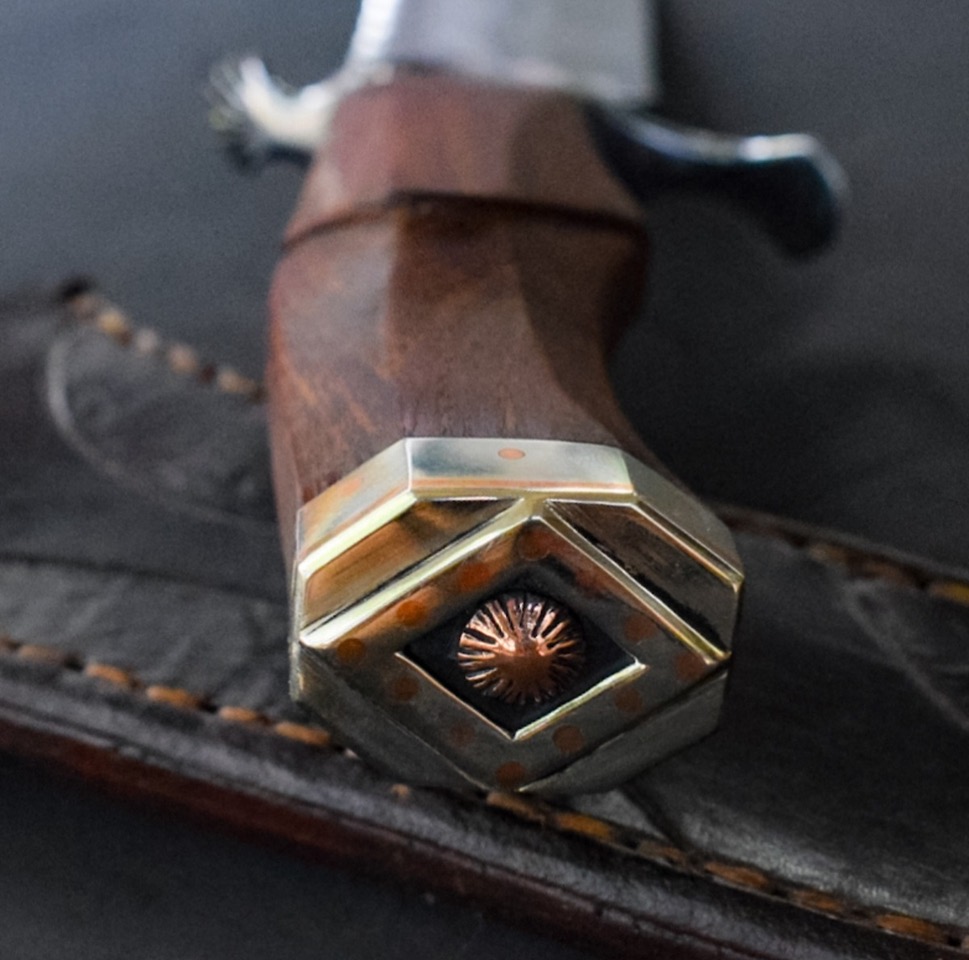 Sanmia Fighter, Sheath: Cow leather chased and sewed by hand. - $450