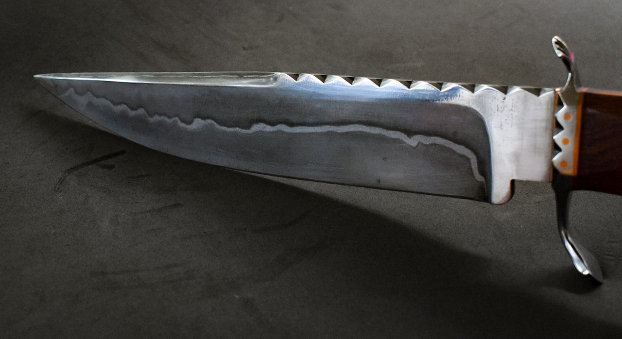 Sanmai Fighter Handle: Argentinian Hardwood "Algarrobo Negro" (Prosopis Nigra) with details chased by hand. - $450