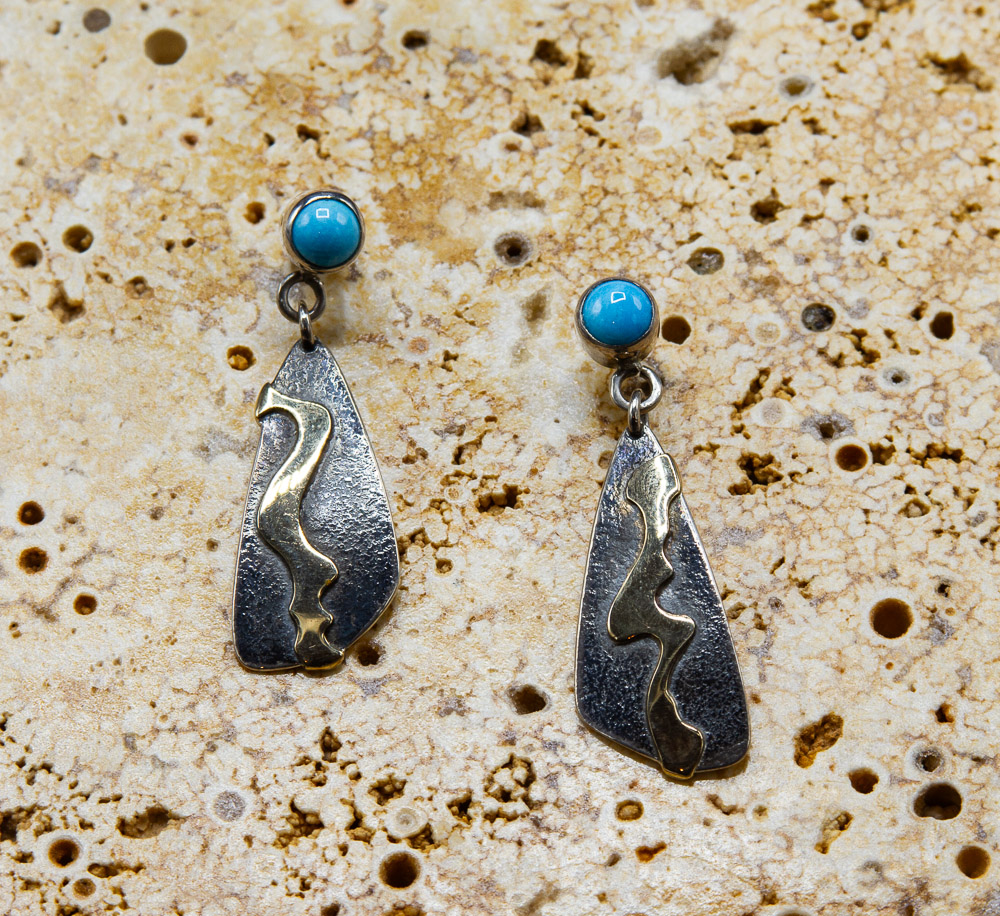 Sterling Silver, 14k + Turquoise Earrings - $450