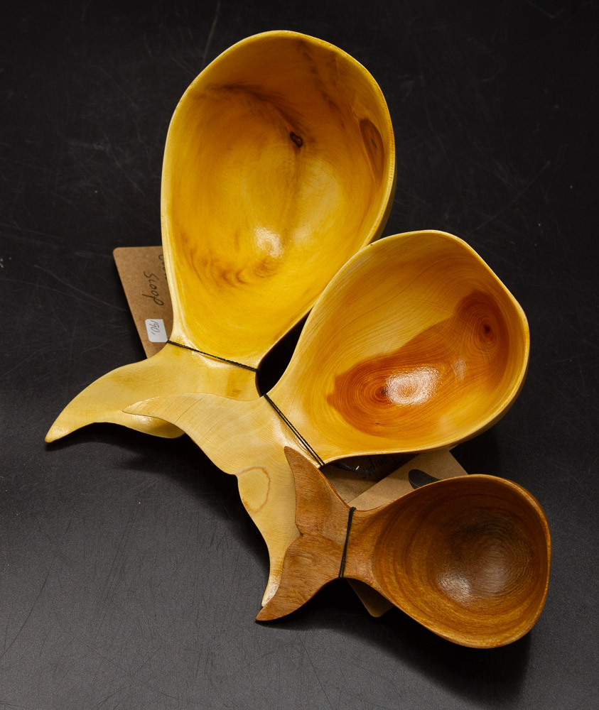 Yellow Cedar 1 cup Scoop - $190, Juniper 1/2 cup Scoop - $110, Walnut 1/4 cup Scoop - $72