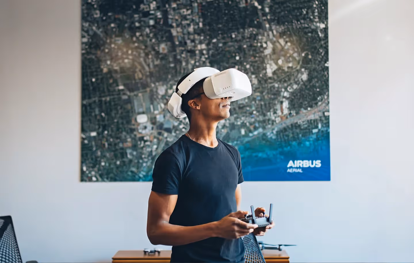 A man wears VR goggles.