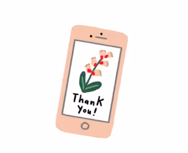 Drawn illustration of a phone showing a flower and the words "thank you!"