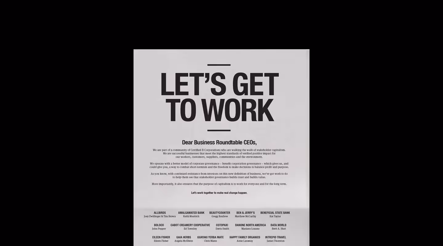 Flyer reading "Let's get to work."