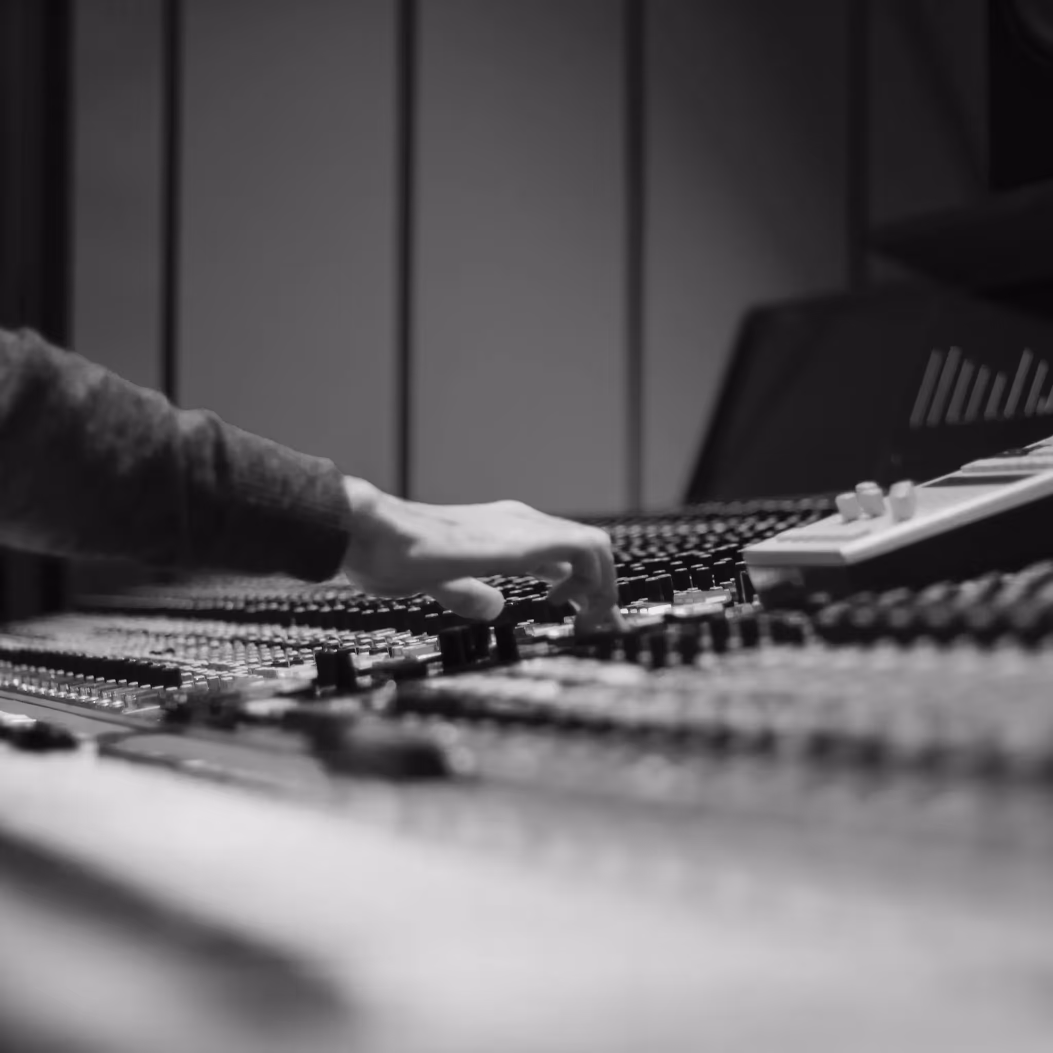 Close-up of a mix board.