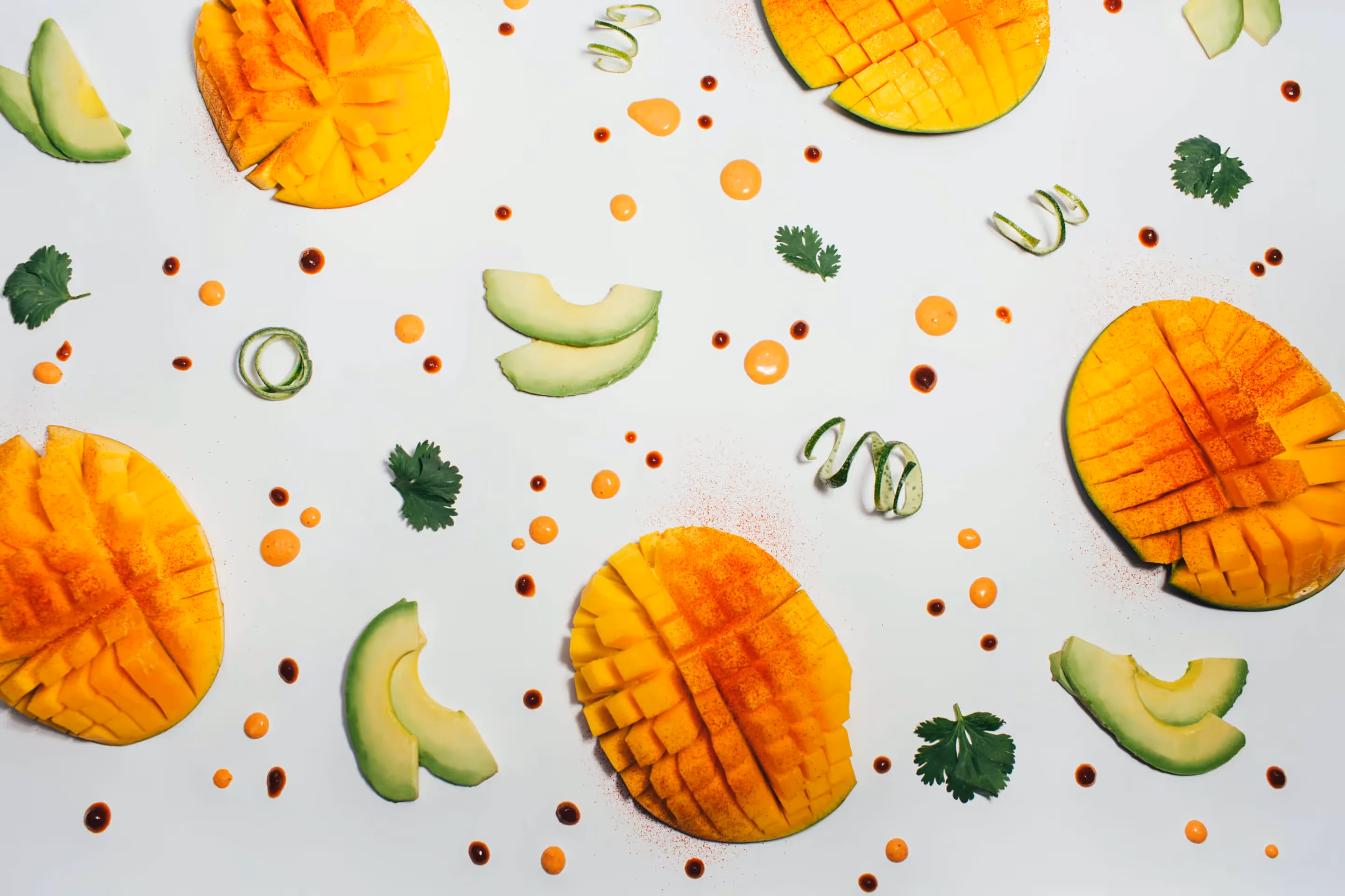 A flatlay of various vegetables and other ingredients.