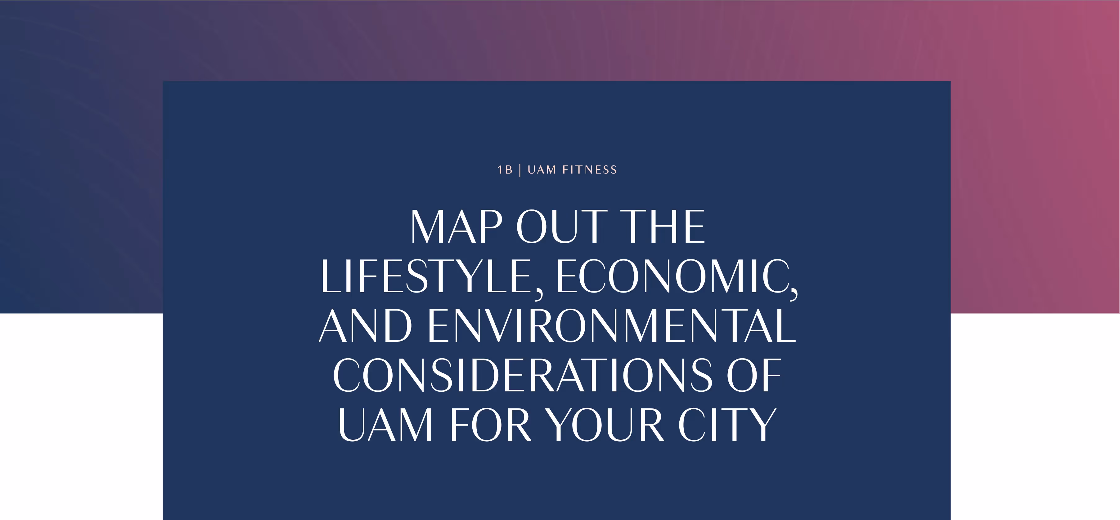 "Map out the Lifestyle, Economic, and Environmental Considerations of Urban Air Mobility for your city"