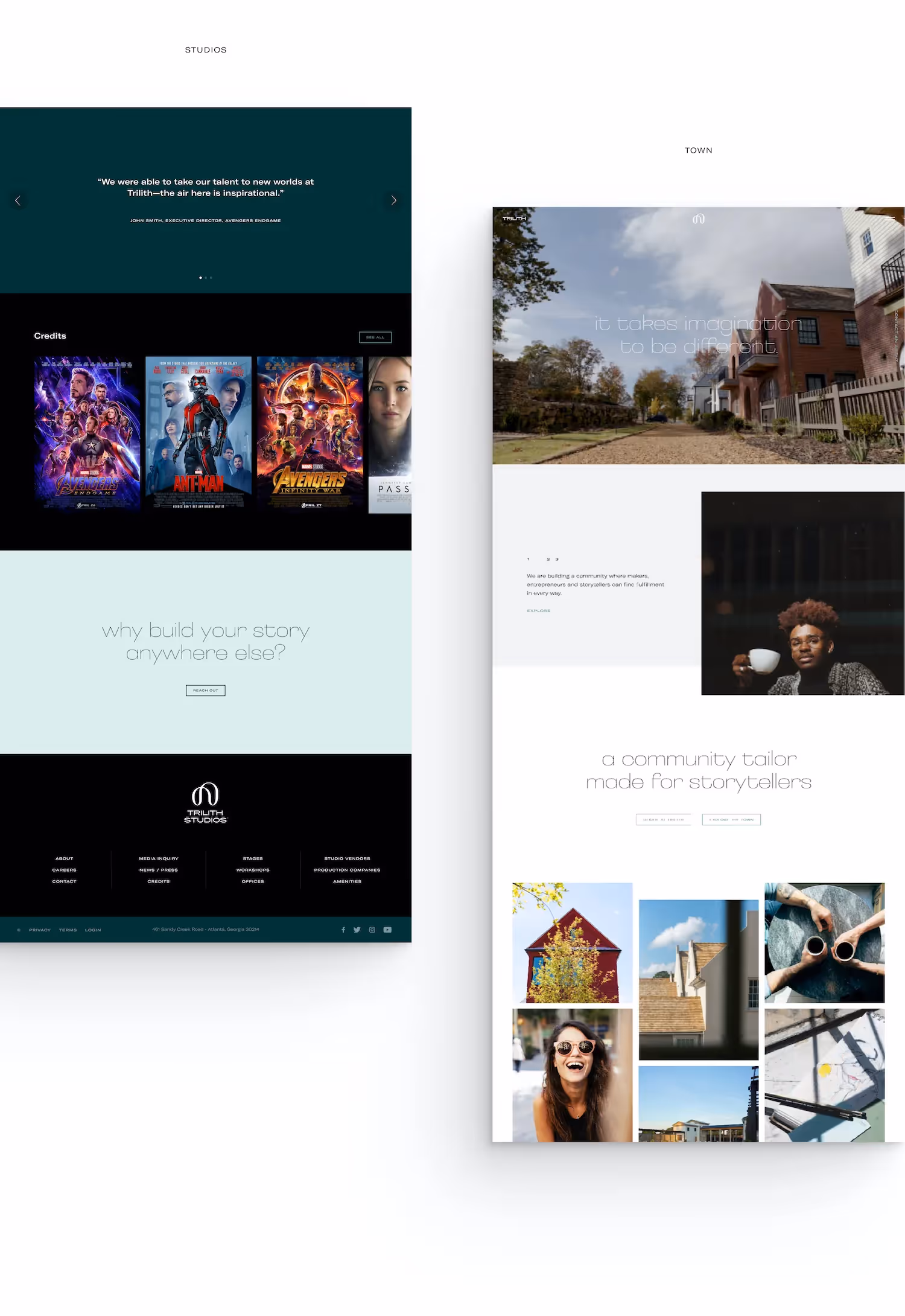 Two desktop mockups of the Trilith website