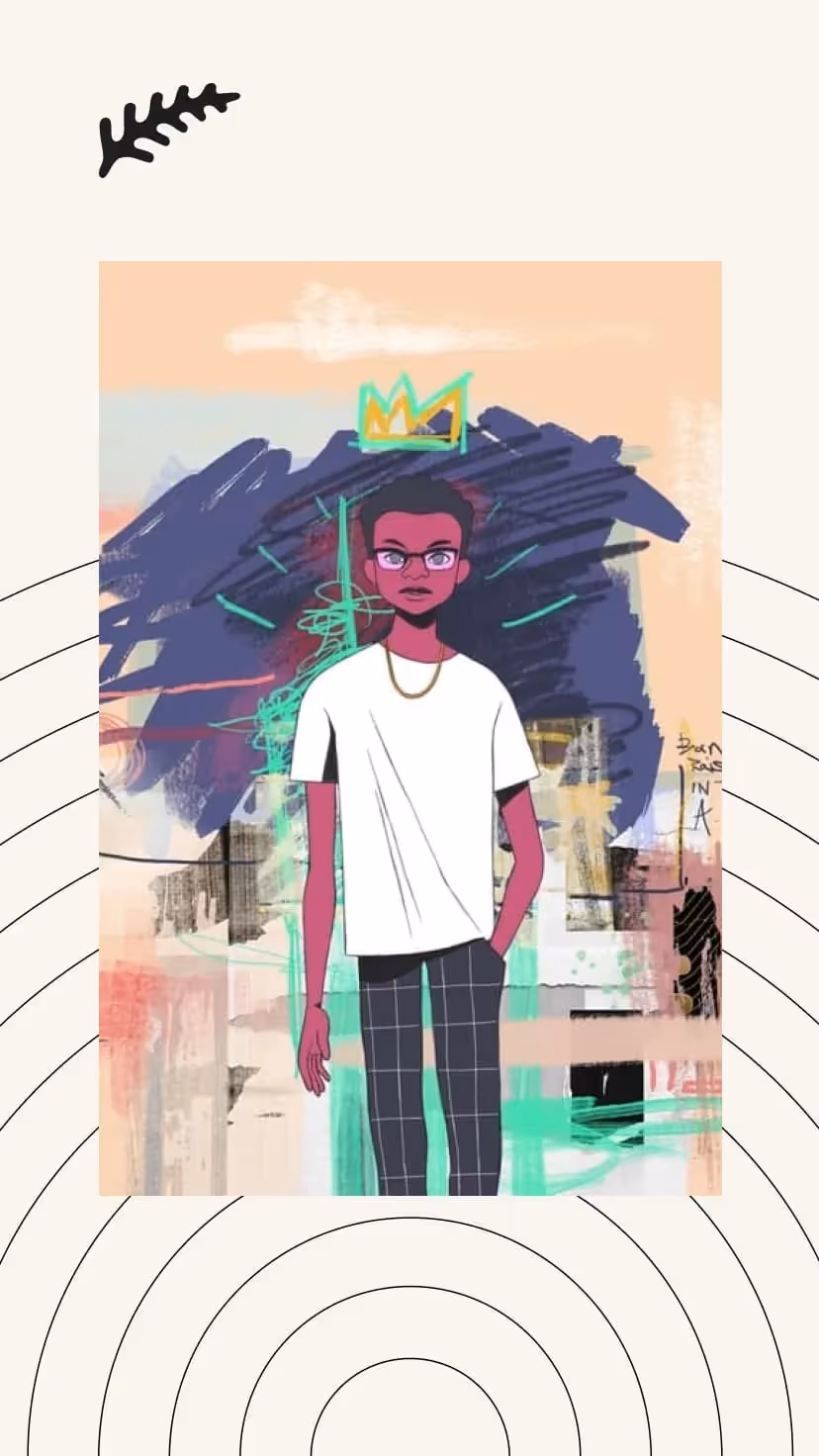 Illustration of a man and his grandson walking down a path.