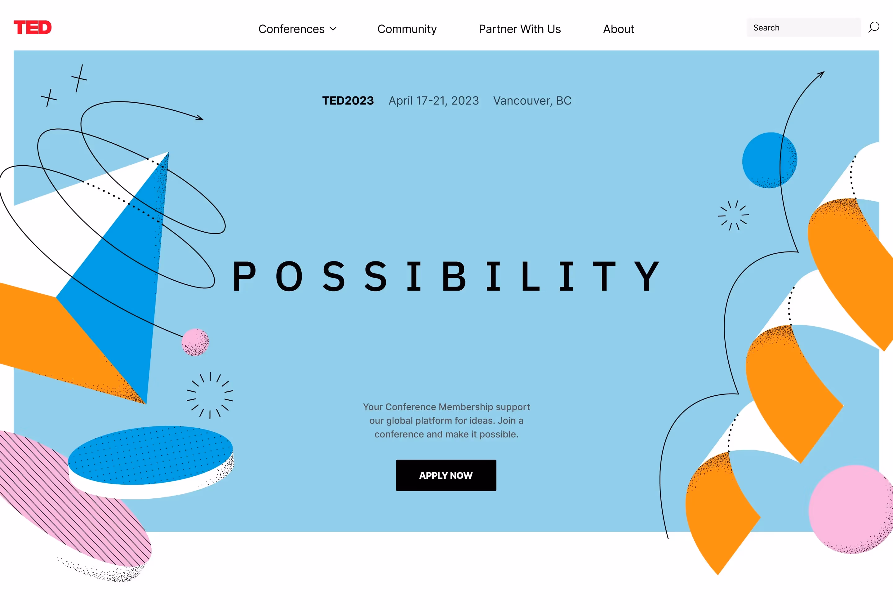 Screenshot of a custom conference page on the TED conferences website