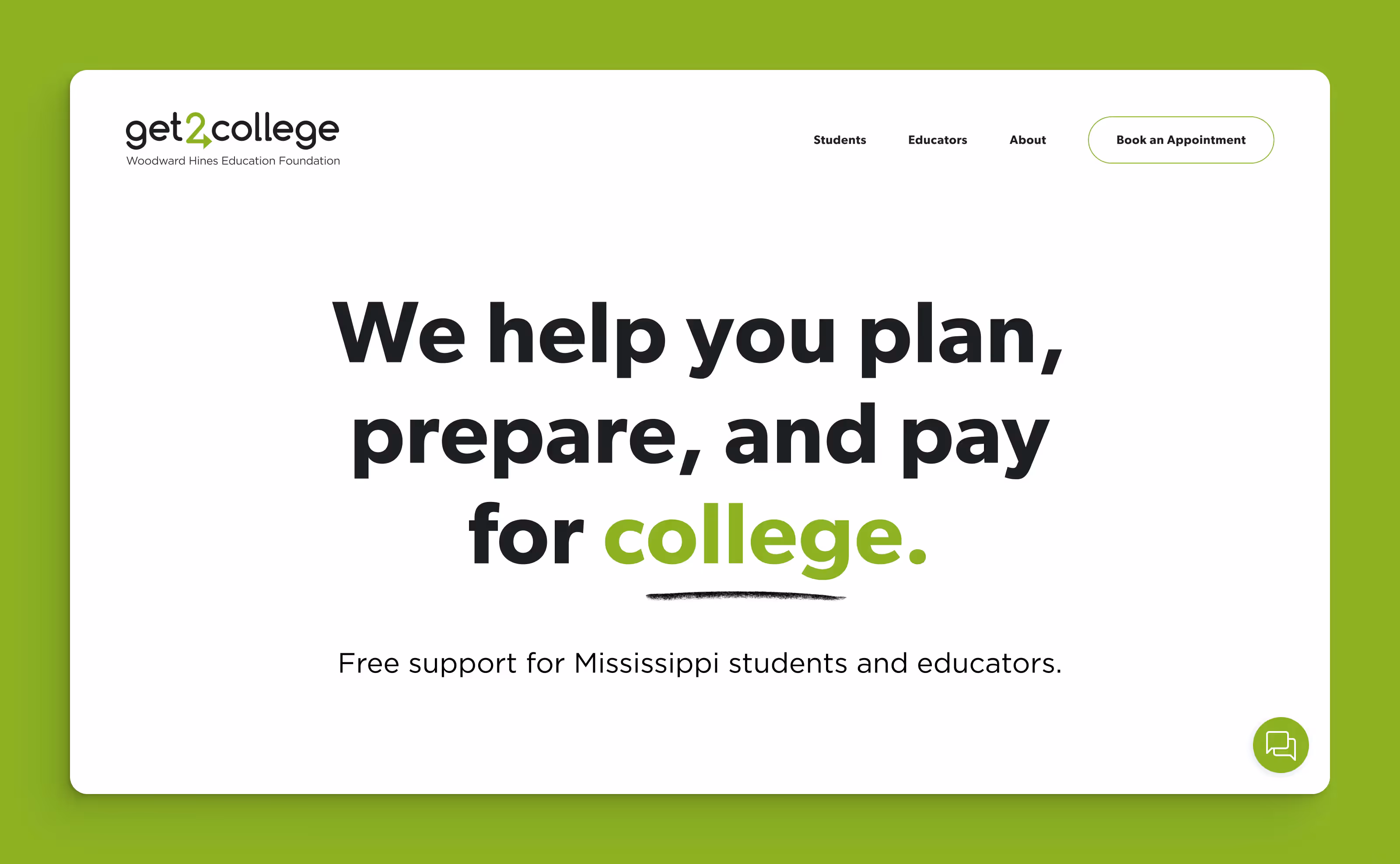 Screenshot of the Get2College website